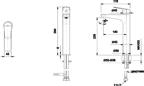 Смеситель для раковины Bravat Rhein F1429564BW-A-ENG матовый черный