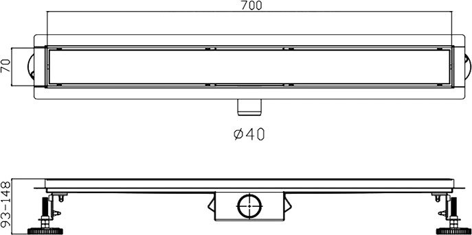 Душевой трап (лоток) Haiba HB93700-7 70 см, с решеткой и опорами, черный