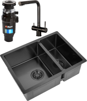 Комплект Мойка Zorg Light ZL R 580-2-440 GRAFIT графит + Смеситель Inox SZR-7039 GRAFIT графит + Измельчитель Bort Master Eco