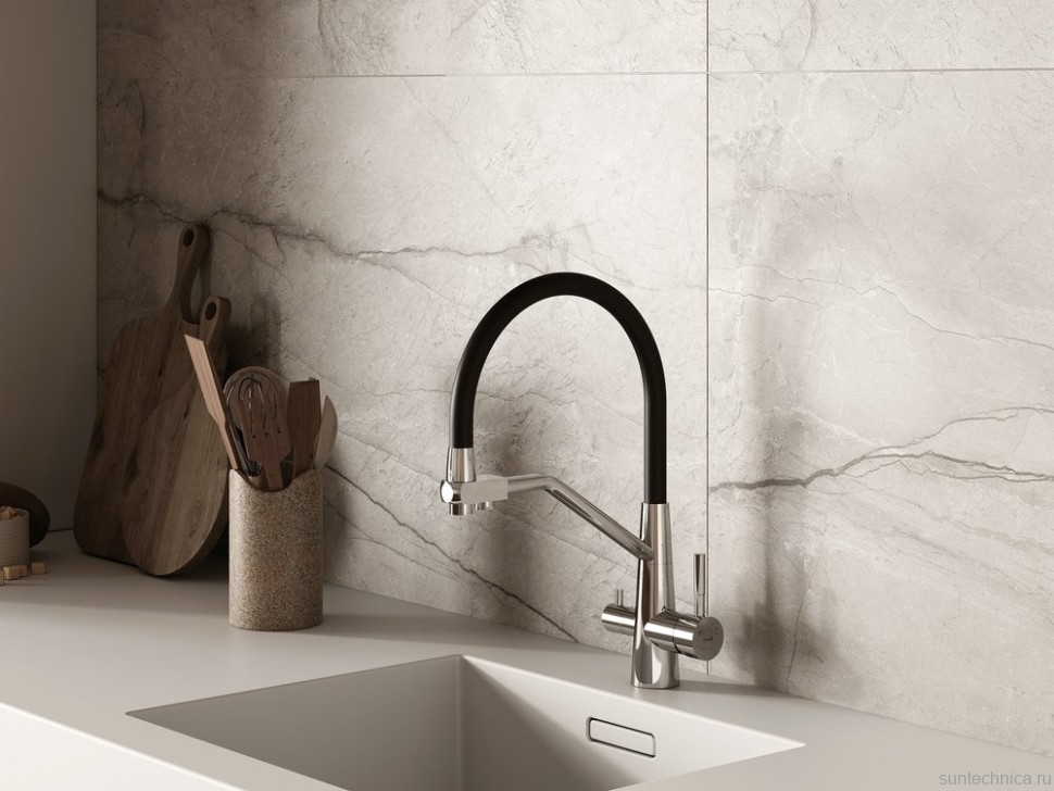 Смеситель для кухни Cersanit Живой (Vivo) 68217 с гибким изливом, черный, хром