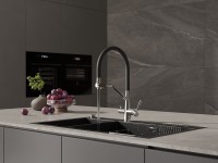 Смеситель для кухни Cersanit Живой (Vivo) 68217 с гибким изливом, черный, хром