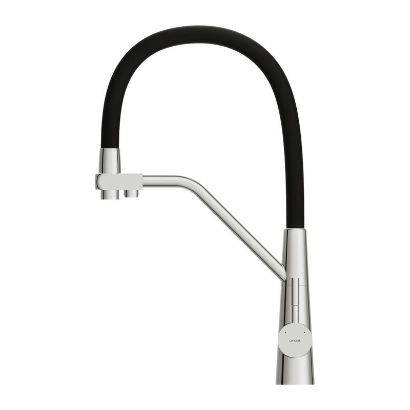 Смеситель для кухни Cersanit Живой (Vivo) 68217 с гибким изливом, черный, хром