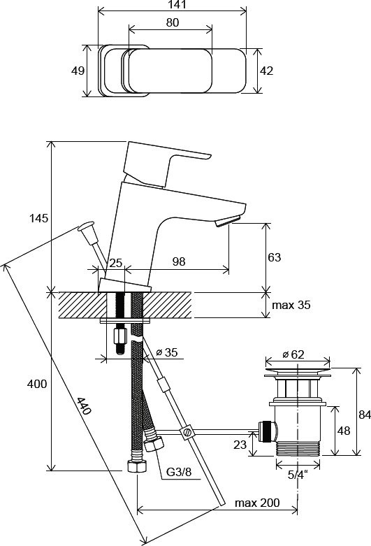 Смеситель для раковины Ravak 10° Free X070126 нержавеющая сталь