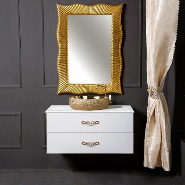 Мебель для ванной комнаты Armadi Art NeoArt 100 белая с ручками Wave золото