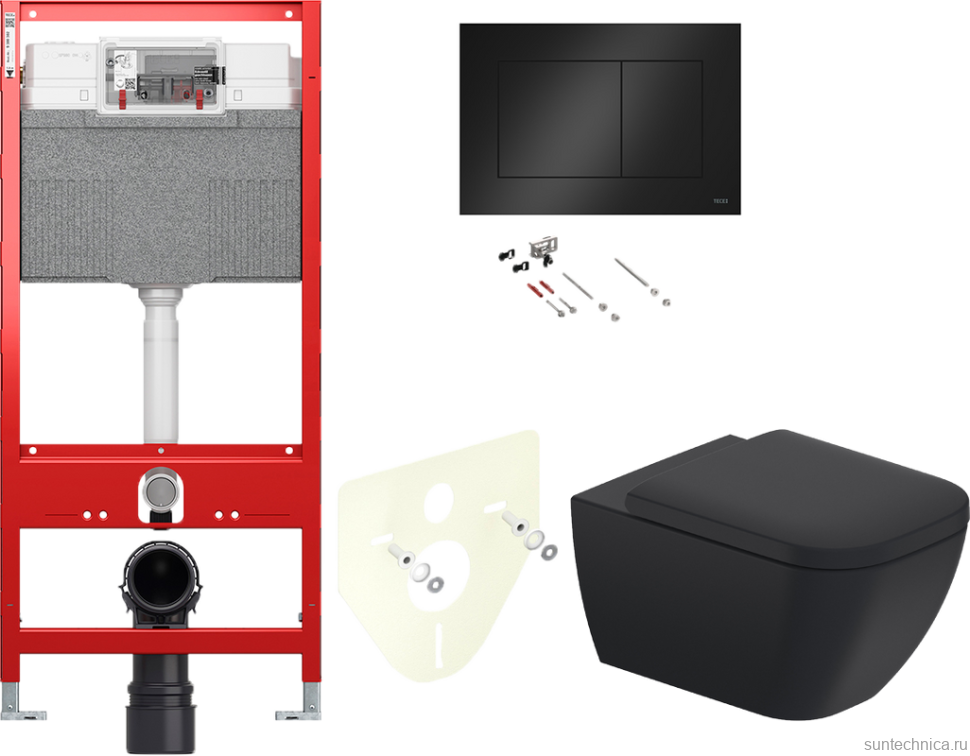Комплект Унитаз подвесной Duravit Happy D.2 2222098900 rimless + Крышка + Звукоизоляция TECE Profil TECEprofil 9 200 010 + Инсталляция TECEprofil Uni 2.0 9300302 + Кнопка Now 9240407 черный матовый + Крепления TECEprofil 9380014