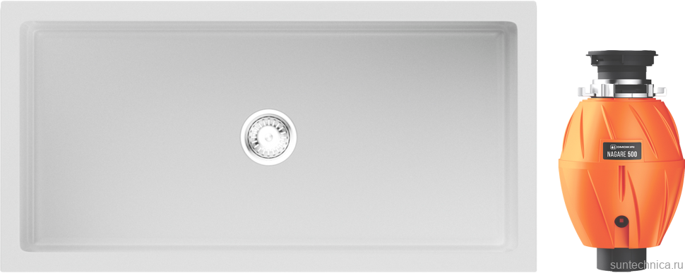 Комплект Мойка Omoikiri Mikura 91-WH Glossy белая + Измельчитель Nagare 500