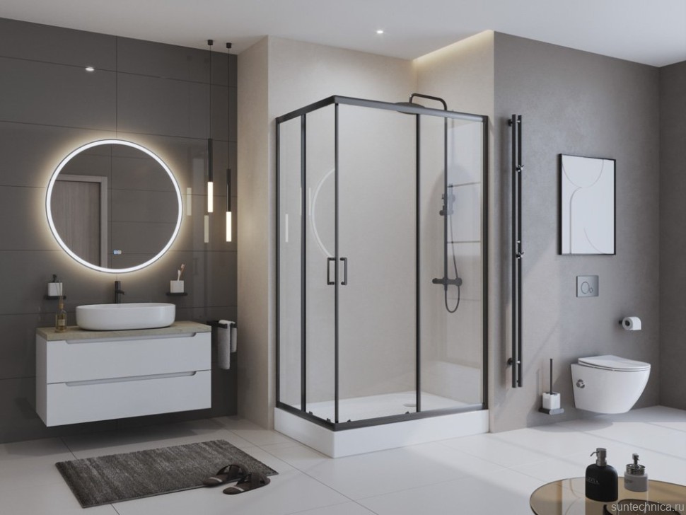 Душевой уголок BelBagno Uno -195 AH 2 120/90 C Nero профиль черный, стекло прозрачное