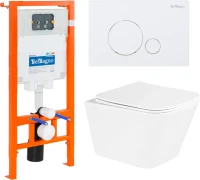 Комплект Унитаз подвесной BelBagno Due BB3103CHR/SC безободковый, с микролифтом, инсталляция BB002-80 с кнопкой BB014-SR-BIANCO
