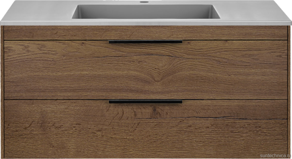 Тумба с раковиной Vincea Chiara 2D 100, 2 ящика, темный дуб, с серой раковиной