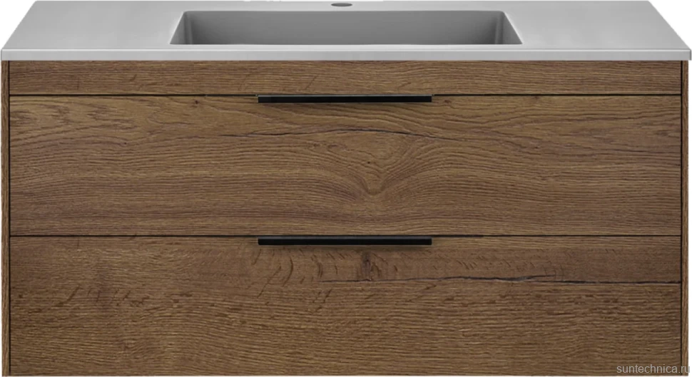Тумба с раковиной Vincea Chiara 2D 100, 2 ящика, темный дуб, с серой раковиной