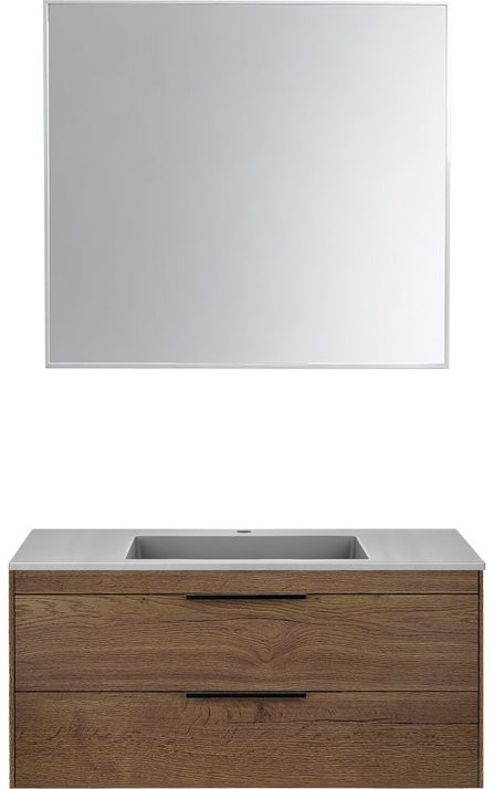 Тумба с раковиной Vincea Chiara 2D 100, 2 ящика, темный дуб, с серой раковиной