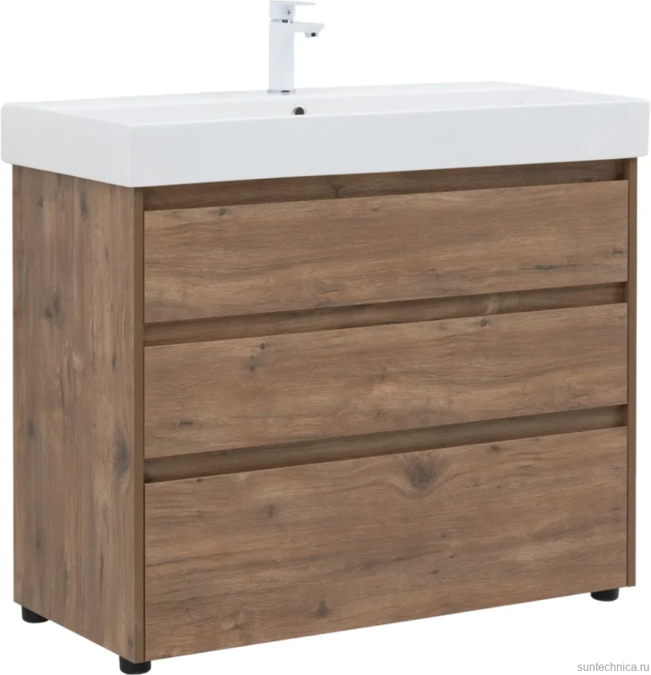 Тумба с раковиной Aquanet Nova Lite 100 напольная, дуб рустикальный, 3 ящика