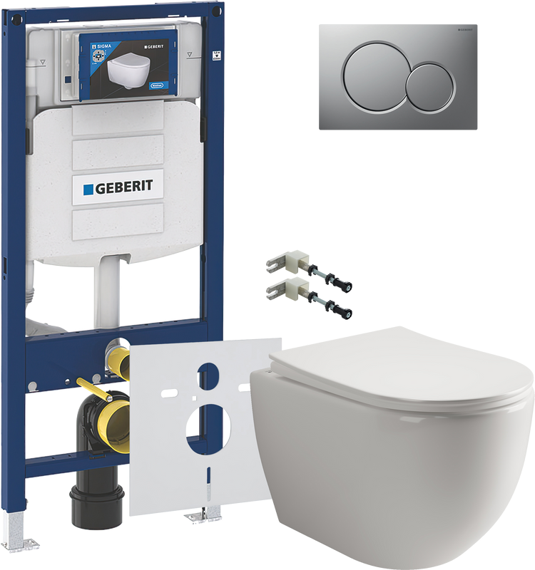 Комплект Унитаз подвесной Ceramicanova Mia Rimless CN1805 + Крепления Geberit Duofix 111.815.00.1 к стене + Звукоизоляция + Инсталляция UP 320 111.300.00.5 + Кнопка Sigma 01 115.770.JQ.5 лакированная, матовый хром