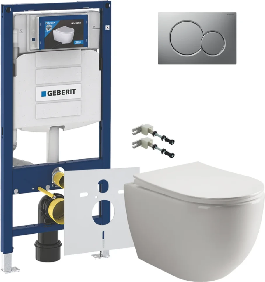 Комплект Унитаз подвесной Ceramicanova Mia Rimless CN1805 + Крепления Geberit Duofix 111.815.00.1 к стене + Звукоизоляция + Инсталляция UP 320 111.300.00.5 + Кнопка Sigma 01 115.770.JQ.5 лакированная, матовый хром