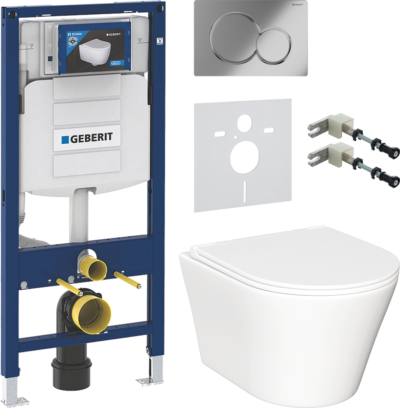Комплект Унитаз подвесной Ceramicanova Forma CN3011 с микролифтом + Крепления Geberit Duofix 111.815.00.1 к стене + Звукоизоляция + Инсталляция UP 320 111.300.00.5 + Кнопка Sigma 01 115.770.21.5 хром