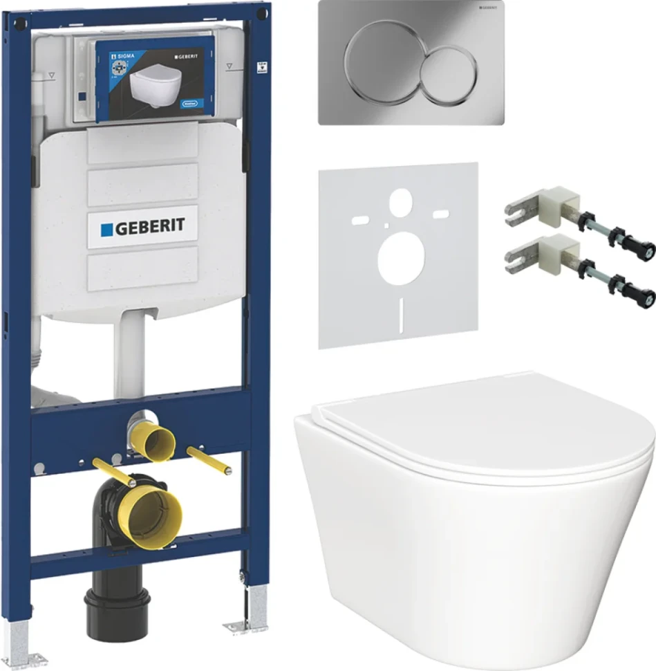 Комплект Унитаз подвесной Ceramicanova Forma CN3011 с микролифтом + Крепления Geberit Duofix 111.815.00.1 к стене + Звукоизоляция + Инсталляция UP 320 111.300.00.5 + Кнопка Sigma 01 115.770.21.5 хром