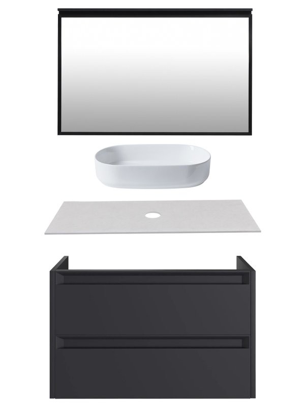 Мебель для ванной комнаты Allen Brau Fantasy 2.0 100 матовый антрацит, столешница бежевая, раковина Fantasy Oval 55, белая