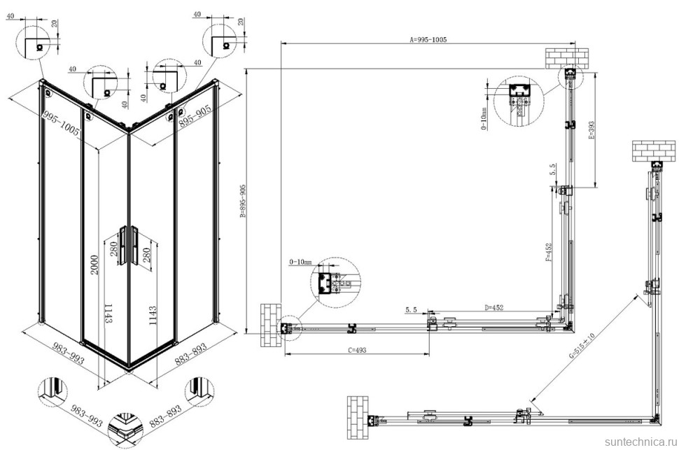 Душевой уголок Vincea Ultima VSS-7UL9010CLGM 90х100 см, профиль вороненая сталь, стекло прозрачное