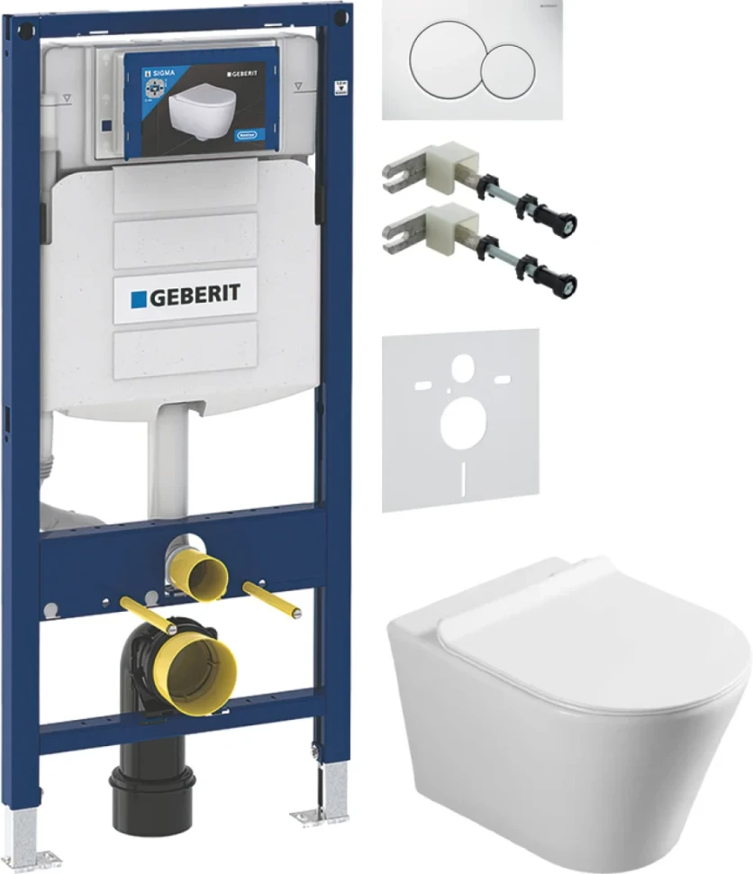 Комплект Унитаз подвесной Vincea Vito + Крепления Geberit Duofix 111.815.00.1 к стене + Звукоизоляция + Инсталляция UP 320 111.300.00.5 + Кнопка Sigma 01 115.770.11.5 белая