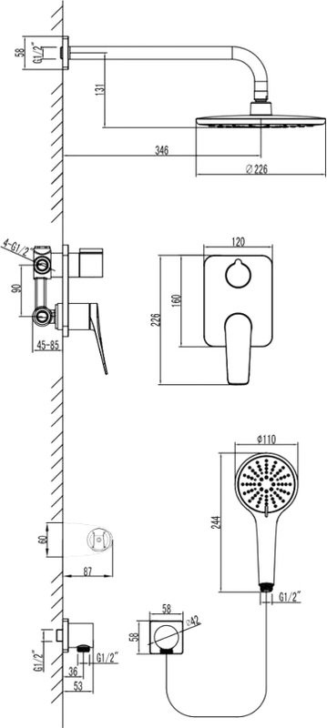Душевой комплект Lemark Bronx LM3729GM С ВНУТРЕННЕЙ ЧАСТЬЮ, графит