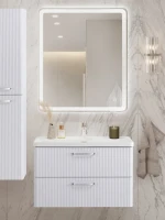 Тумба с раковиной BelBagno Due 80 ручки хром полированный, белый металлик