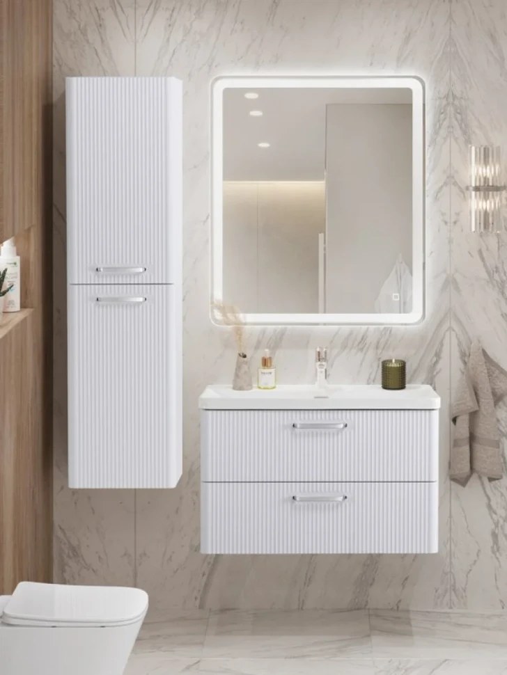 Тумба с раковиной BelBagno Due 80 ручки хром полированный, белый металлик