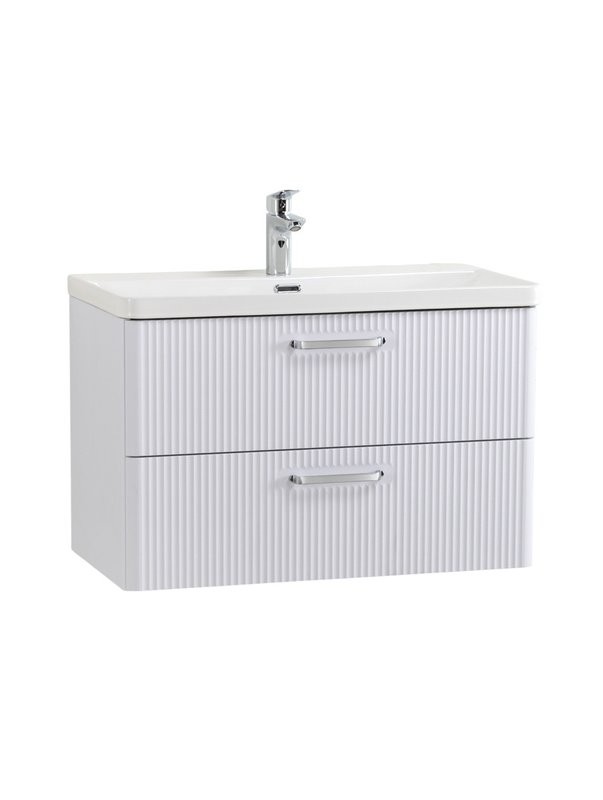 Тумба с раковиной BelBagno Due 80 ручки хром полированный, белый металлик