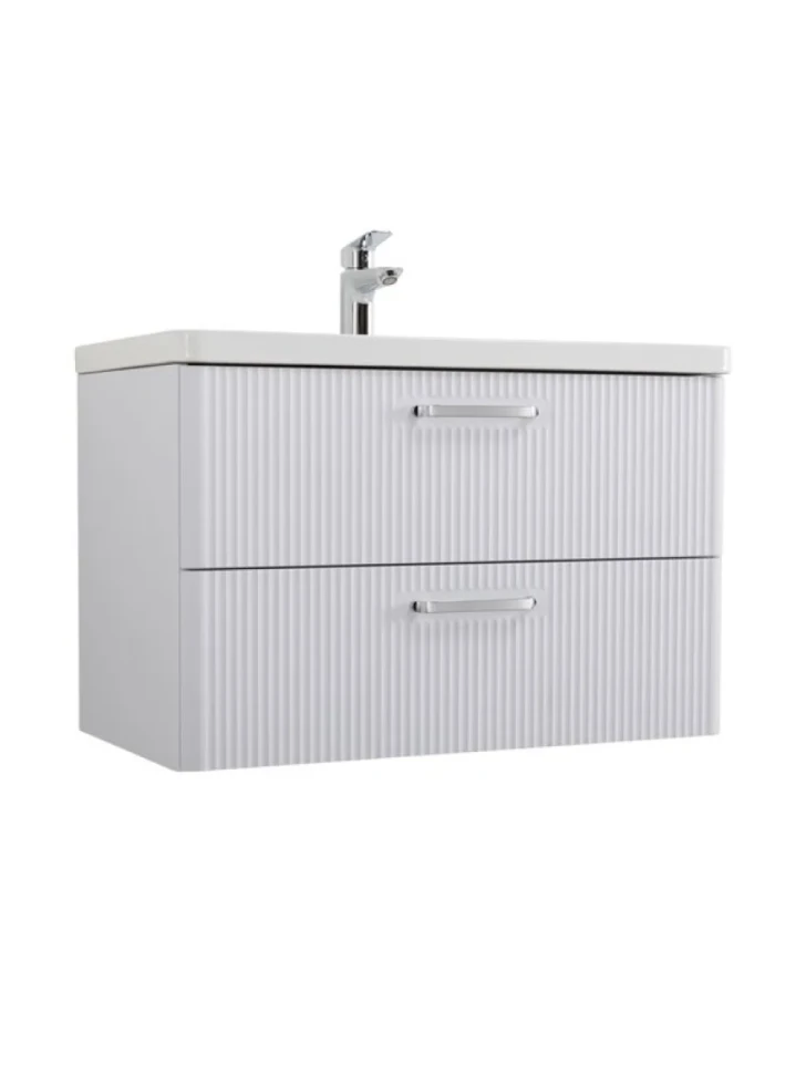 Тумба с раковиной BelBagno Due 80 ручки хром полированный, белый металлик