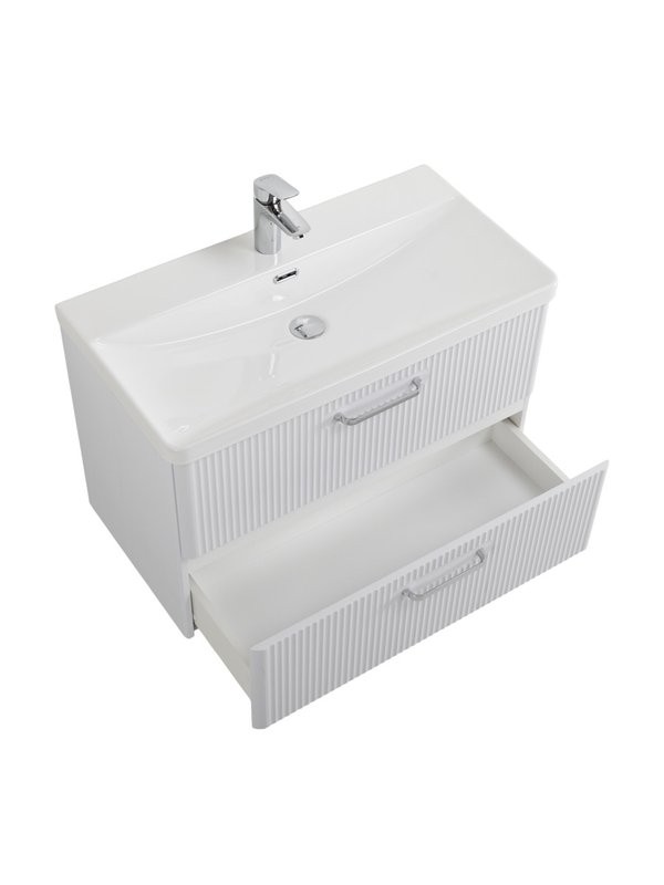 Тумба с раковиной BelBagno Due 80 ручки хром полированный, белый металлик