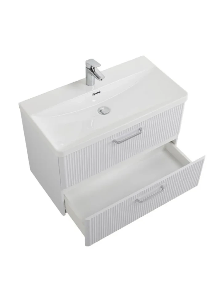 Тумба с раковиной BelBagno Due 80 ручки хром полированный, белый металлик