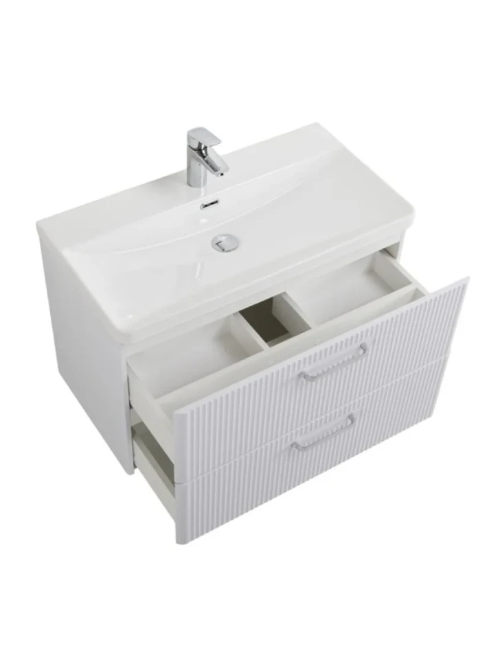 Тумба с раковиной BelBagno Due 80 ручки хром полированный, белый металлик
