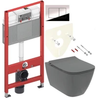 Комплект Унитаз подвесной Ideal Standard I Life B T533058 безободковый, с микролифтом, технология RimLS+, серый + Инсталляция TECE Now 9400412 4 в 1 с кнопкой смыва