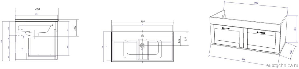 Тумба под раковину Sanflor Ванесса 95, подвесная, индиго