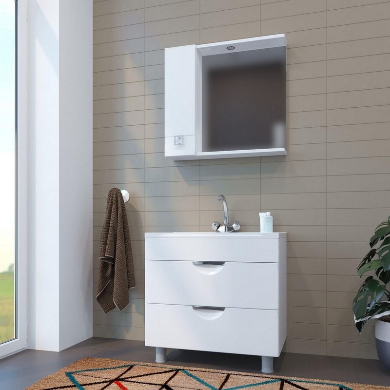 Зеркало Mixline Квадро 75 левое с подсветкой, белое