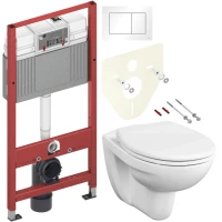 Комплект Унитаз подвесной VitrA S10 + Крышка S20 84-003-019 с микролифтом, петли хром + Инсталляция TECE Base 9400413 4 в 1 с кнопкой смыва