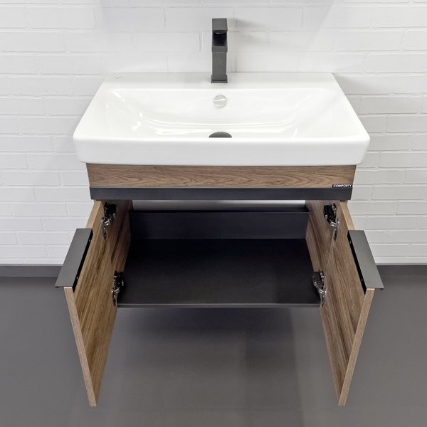 Тумба с раковиной Comforty Соло 70 подвесная, темно-коричневый дуб