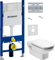 Комплект Унитаз подвесной Roca Dama senso + Крышка Dama Senso ZRU9000040 + Инсталляция Geberit Duofix Delta 458.149.21.1 с кнопкой смыва, хром + Звукоизоляция