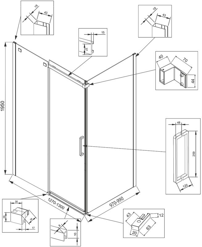 Душевой уголок Veconi Rovigo RV-070GR 130x100, брашированный графит