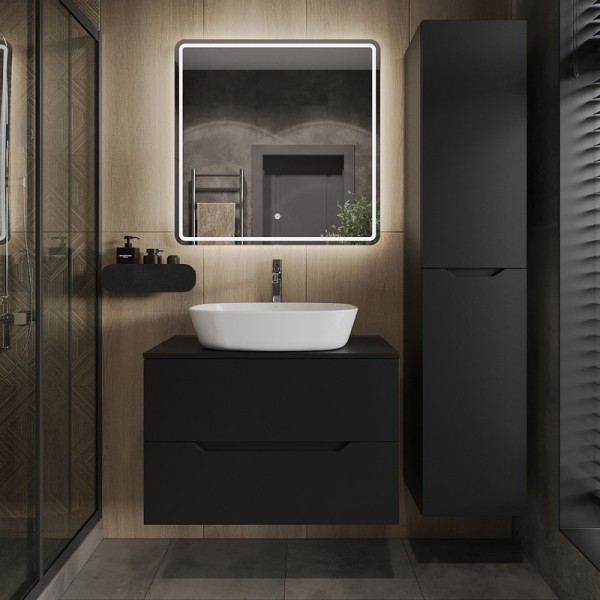 Мебель для ванной комнаты Orange Line 80 подвесная, 2 ящика, матовая черная с раковиной B08-500W