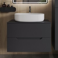 Тумба с раковиной Orange Line 80 подвесная, 2 ящика, матовый графит с раковиной B04-600W