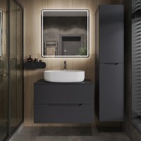 Тумба с раковиной Orange Line 80 подвесная, 2 ящика, матовый графит с раковиной B04-600W