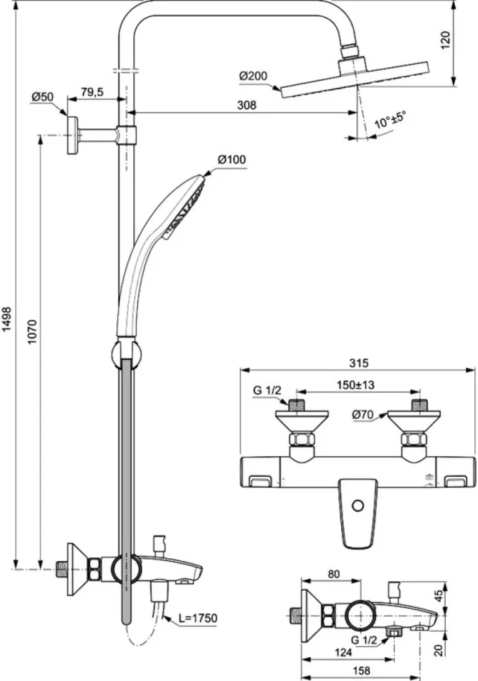 Душевая стойка Ideal Standard Ceratherm T25 A7590AA