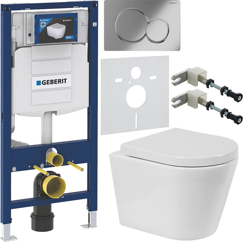 Комплект Унитаз подвесной BelBagno Flay-r + Крышка Norma BB865SC с микролифтом + Инсталляция Geberit Duofix UP 320 111.300.00.5 + Кнопка Sigma 01 115.770.21.5 хром + Крепления 111.815.00.1 к стене + Звукоизоляция