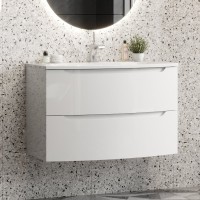 Тумба с раковиной Belux Ганновер 80 подвесная, белая глянцевая, 2 ящика