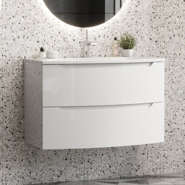 Тумба с раковиной Belux Ганновер 80 подвесная, белая глянцевая, 2 ящика