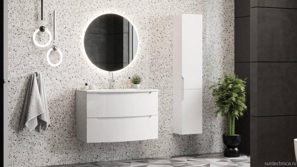 Тумба с раковиной Belux Ганновер 80 подвесная, белая глянцевая, 2 ящика