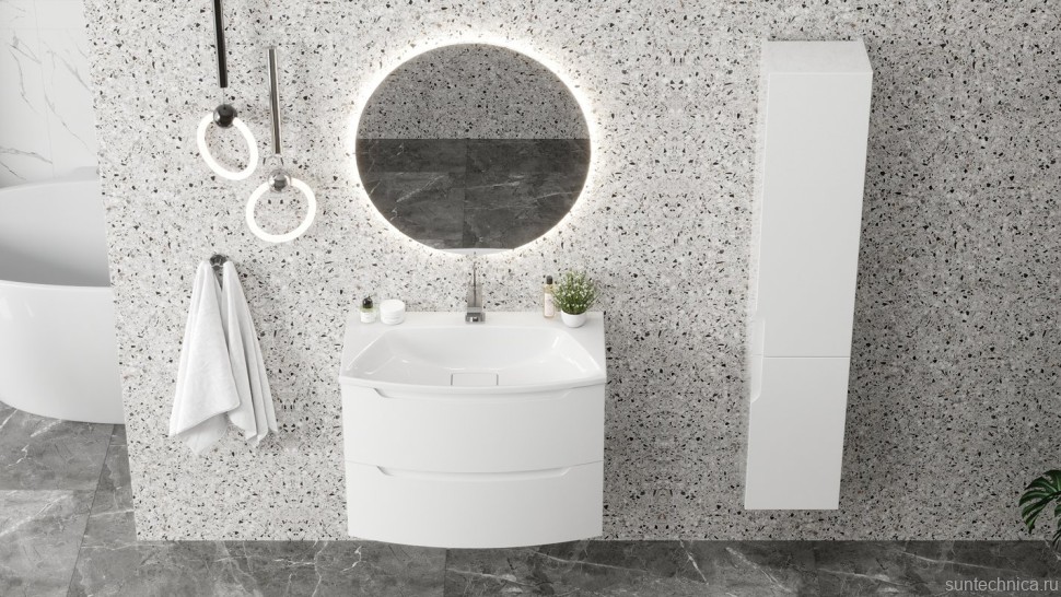 Тумба с раковиной Belux Ганновер 80 подвесная, белая глянцевая, 2 ящика