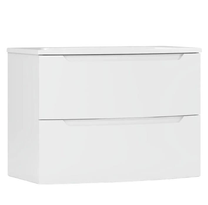 Тумба с раковиной Belux Ганновер 80 подвесная, белая глянцевая, 2 ящика