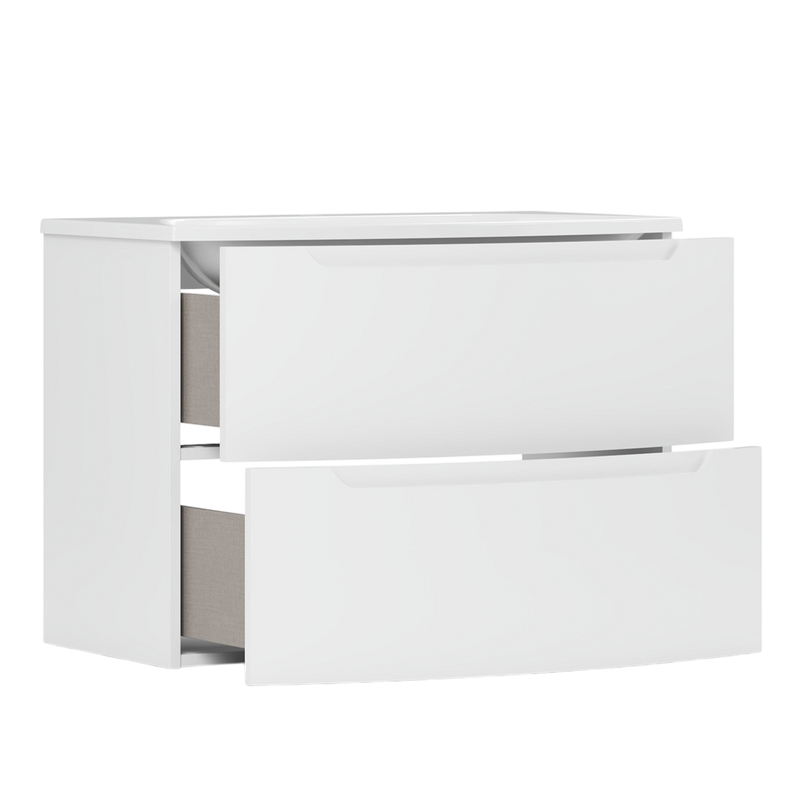 Тумба с раковиной Belux Ганновер 80 подвесная, белая глянцевая, 2 ящика