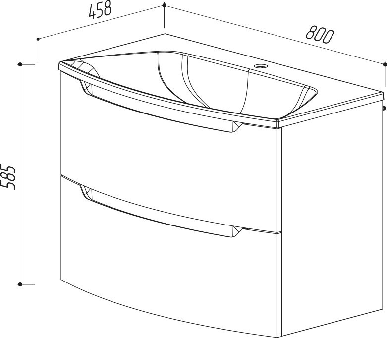 Тумба с раковиной Belux Ганновер 80 подвесная, белая глянцевая, 2 ящика